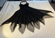 Vintage 90s Zum Zum Party Dress Tulle Mesh Handkerchief Hem Witchy Goth Boho M 6
