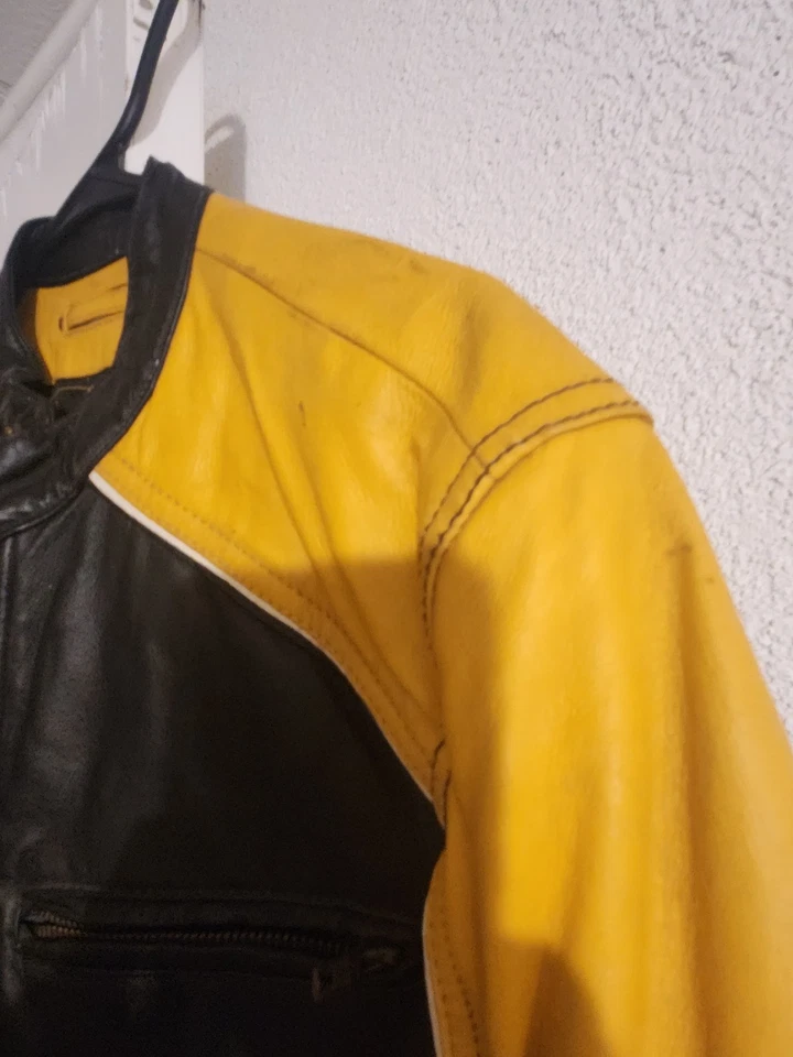 Chaqueta de Cuero Wilson's De Colección Negra Amarilla Rayas Café Moto M Julian Talla S Foto 3 de 4