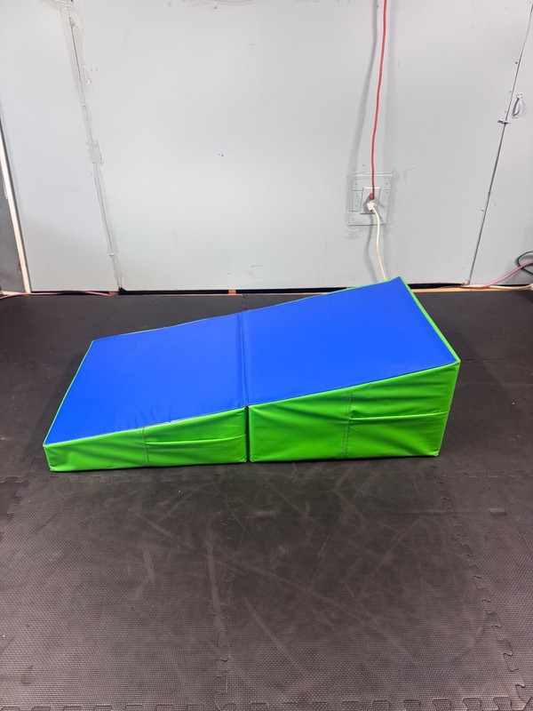 Green and blue gymnastics cheese block. Measurements shown in pictures.