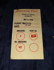 Virgin Atlantic Airways Boarding Pass 1988
