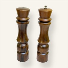 VTG Large Wood Turned Salt Shaker  Pepper Mill Grinder Set 12  MCM Retro Rustic