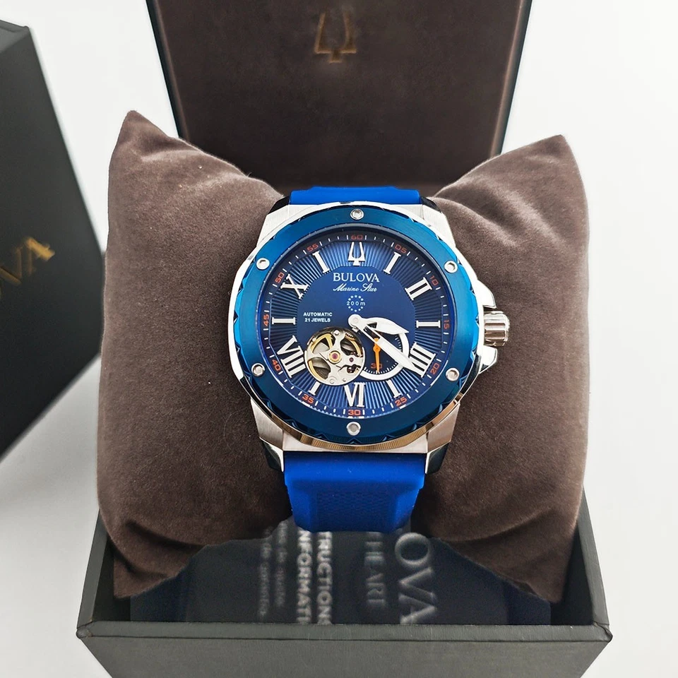 Bulova 98A303 Marine Star Blue Dial - Silicon Strap Men's 45mm Automatic Watch - Image 2 of 4