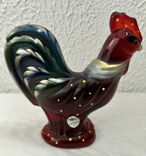Fenton Red Rooster Figurine Hand Painted Signed Original Label