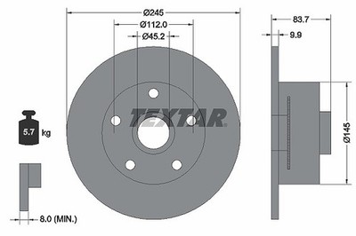 2x TEXTAR Bremsscheibe Hinterachse für AUDI