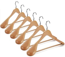 Set of 6 Luxury Natural Wooden Coat Hangers, Premium Wood Suit Hangers, Gloss...