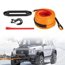 3/8" 100 FT Synthetic Winch Rope Winch Line Cable Rope with Winch Hook Fairleads
