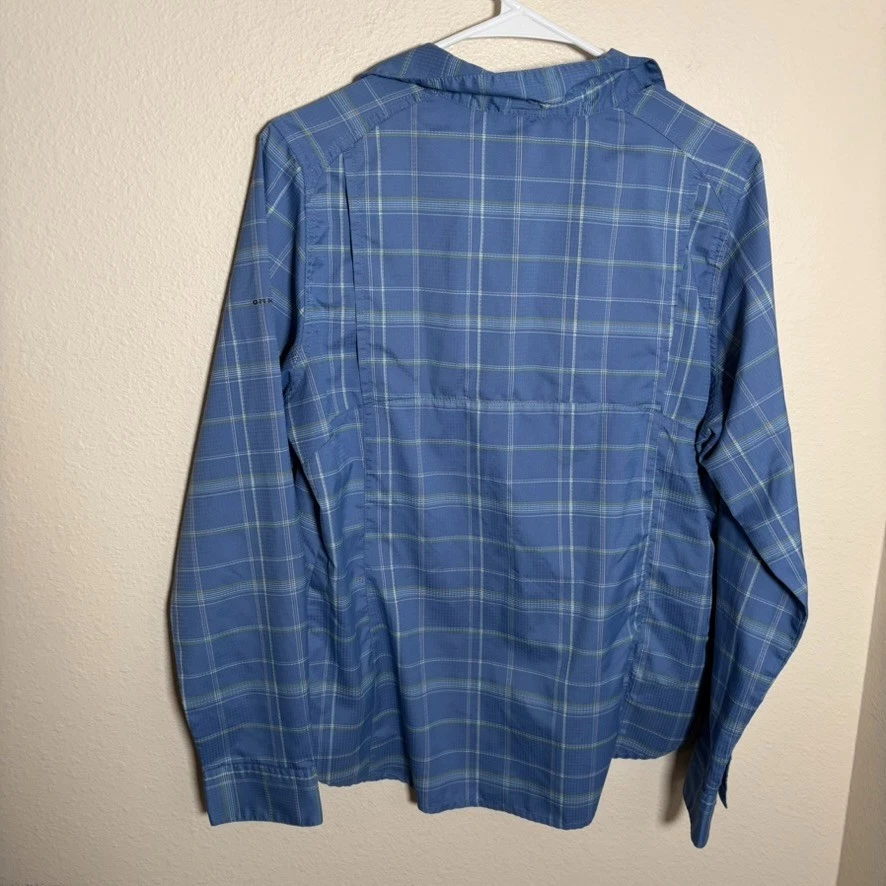 Camisa deportiva Columbia para mujer mediana azul a cuadros con botones manga larga cuello Foto 4 de 4