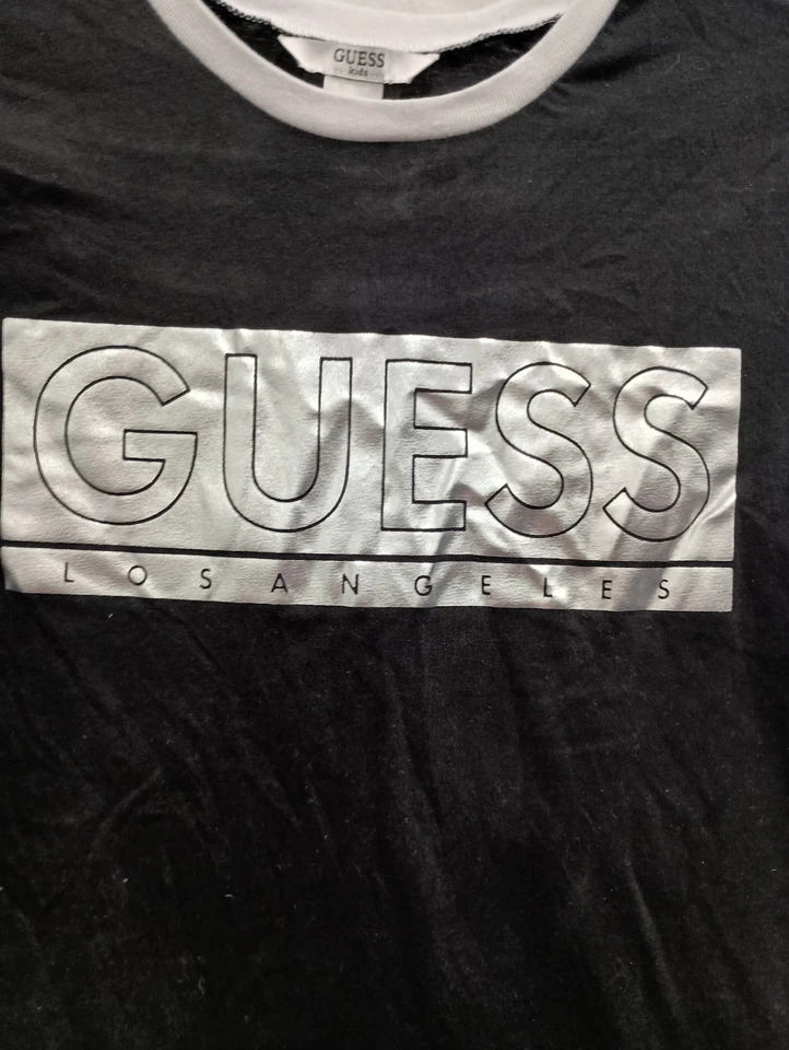 Camiseta Guess Niños Niñas Mediana Negra Logotipo Spellout Manga Corta Informal Nueva con Etiquetas Foto 2 de 4