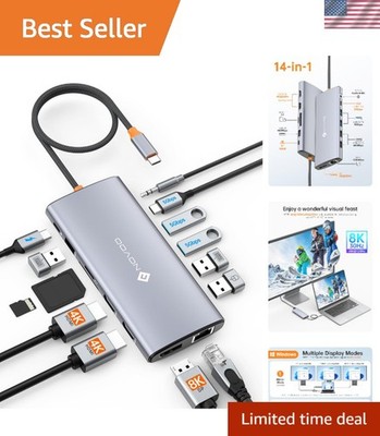 Versatile 14-in-1 USB C Hub Adapter with Dual 4K Video & Gigabit Ethernet Port