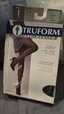 Truform Sheer Mild Compression Pantyhose, 8-15 mmHg Shaping Tights, Black QP New