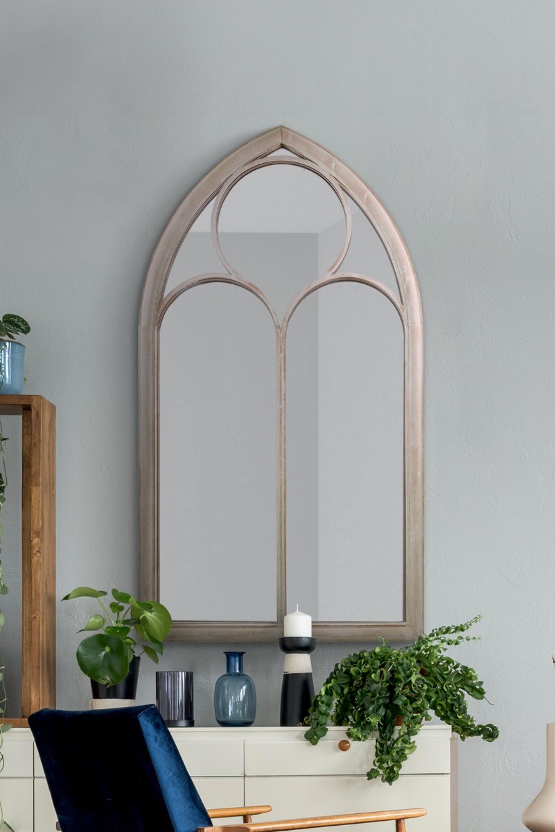 The Somerley Large Rustic Metal Frame Arch Chapel Mirror - 60""x32"" 150x81cm