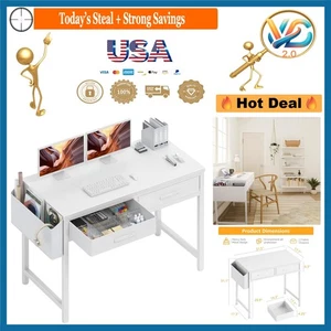 Blanc 39 Petit bureau informatique de pouce avec 2 Tiroirs pour le bureau de l'intérieur & Chambre