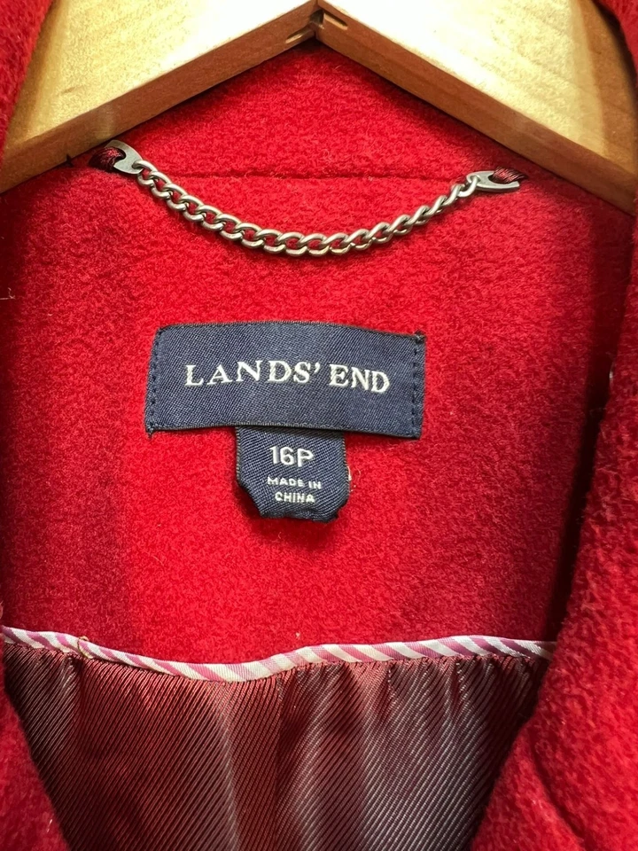 Lands End Mujer Preppy Lana Doble Pecho Chaquetón Talla 16P Cinturón Corbata Rojo Foto 3 de 4