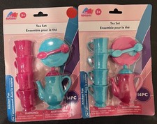 2 Toys Party Kids Pretend Play Plastic Tea Set 14 Piece pink/green