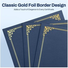 Navy Blue Certificate Holders, 100 Pack - Gold Foil Border