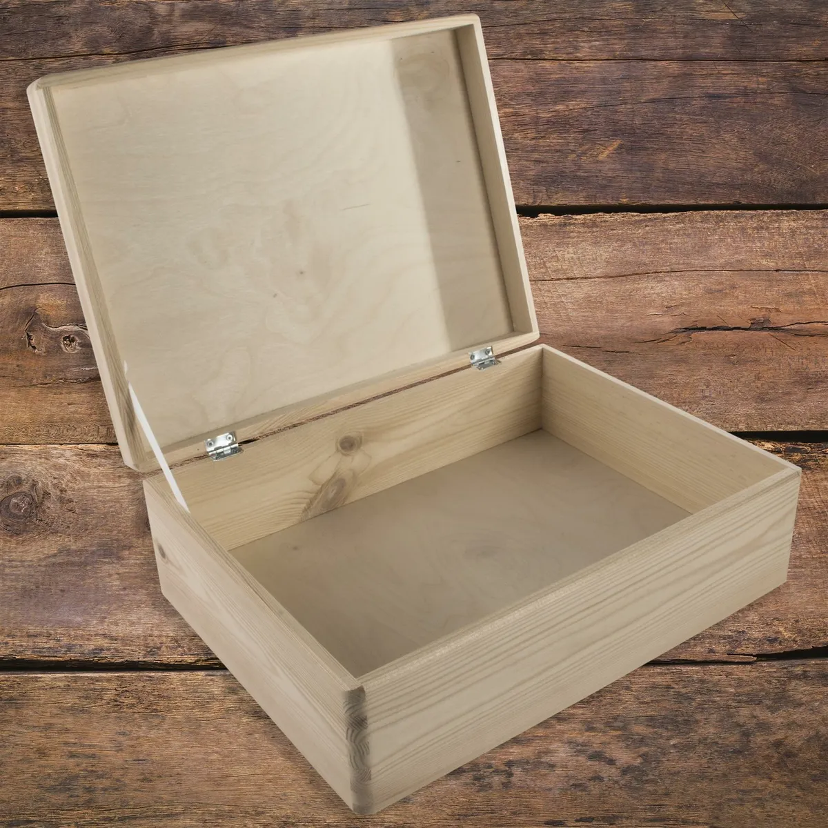 Wooden Box with Lid | 40 x 30 x 14 cm | Keepsake Chest Plain Pine Decor  Craft