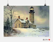 Lighthouse in the Snow - DIY Chart Counted Cross Stitch Patterns Needlework DMC