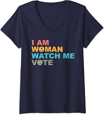 I am Woman Watch Me Vote Election Theme Ladies' V-Neck Tshirt