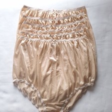 6 Beige Big Underwear Granny panties Soft Silky Nylon Briefs Woman Waist 42"-50"