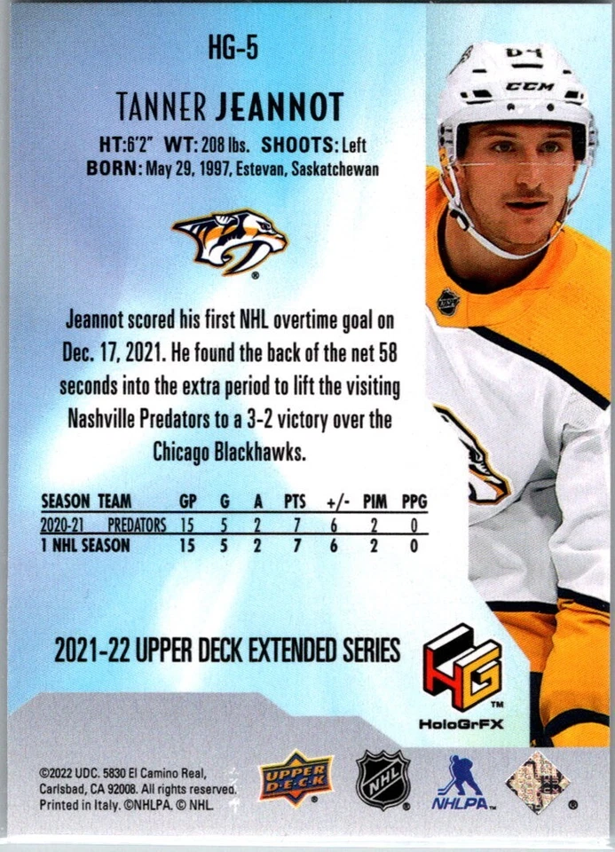 2021-22 Upper Deck Extended Series HoloGrFX Rookies #HG-5 Tanner Jeannot - Image 2 of 2