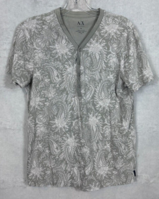 A/X Armani Exchange Womens Medium M Paisley Print Henley V-Neck S/S Shirt top