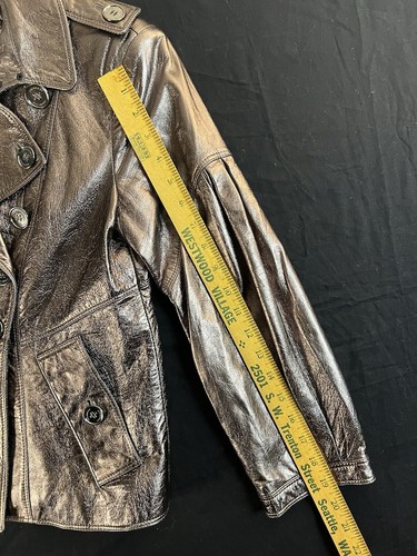 Burberry Lambskin Leather Metallic Short Trench Coat Jacket Womens US 6 Slim Fit - Picture 21 of 21