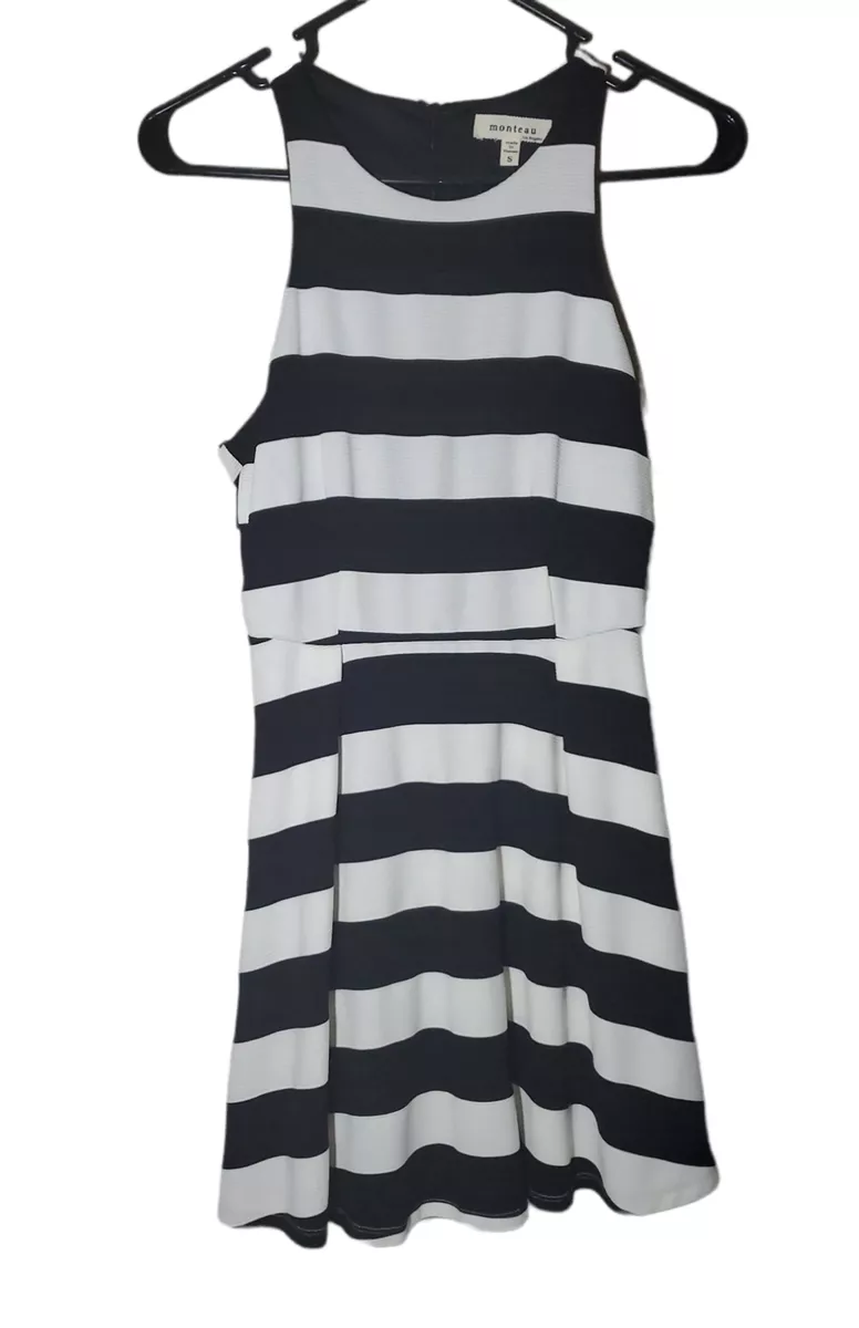 Monteau Women's Striped High Neck Dress Black White Size Small