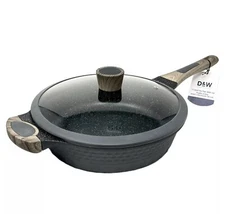 Deep Frying Pan D&W Premium Nonstick Low Casserole With Lid 11” Inch Cookware
