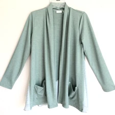 Logo Lounge by Lori Goldstein XS Green Open Front Cardigan Sheer Inset