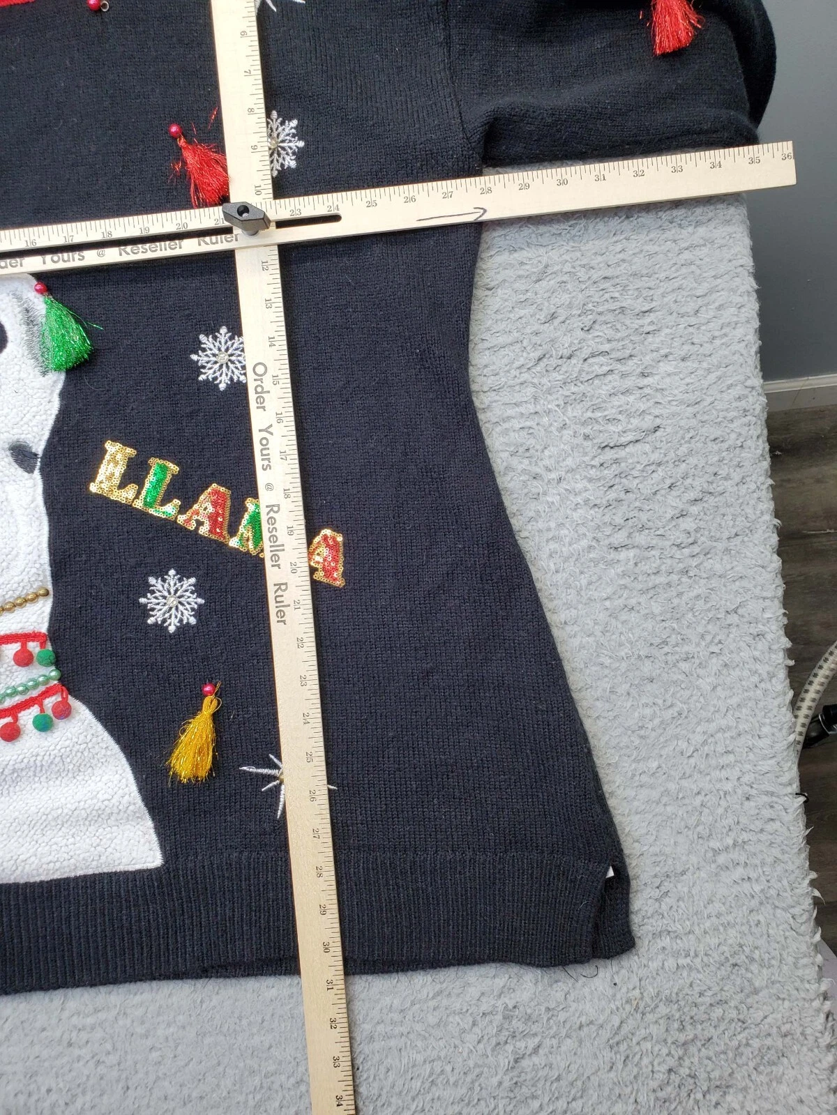 Ugly Christmas Sweater Womens Multi Llama Tassels Embroidered Beaded Sequin Slit