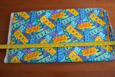By 1/2 Yd, Bright Colorful ''Year 2000'' on Blue Cotton, Alexander Henry, B1349