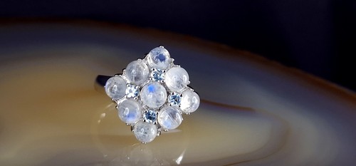 Ring Silber 925 Mondstein Topas blau 19,7 mm - schimmernd & funkelnd - Bild 5 von 12