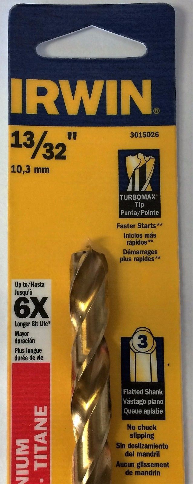 Irwin Tools 3015026 13/32 X 5-1/4 Titanium TURBOMAX Tip Drill Bit 2pcs.