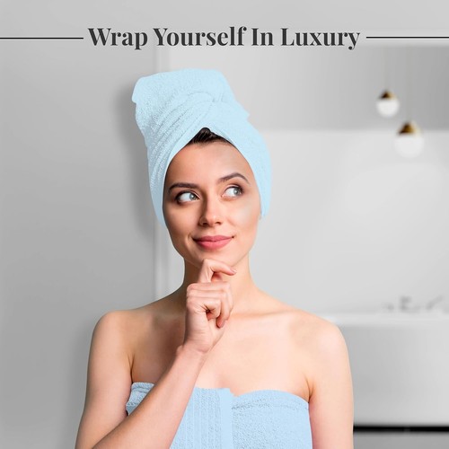 Pack of 4 Extra Large Sky Blue Bath Towels - 100% Cotton, Super Soft & Lightw... - Picture 6 of 9