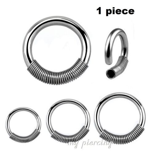 1pc. Surgical Steel Captive Ring with Wire Spring Closure Hoop Earring Septum - Picture 1 of 2