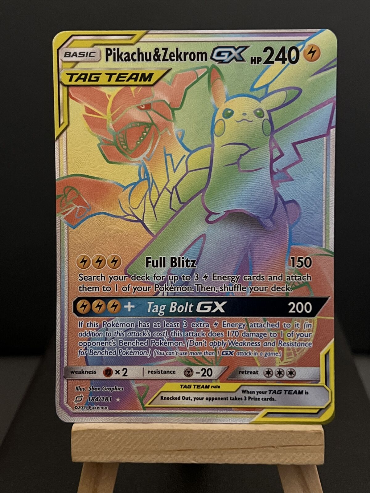 SM09 Team Up - Pikachu & Zekrom GX TAG TEAM - 184/181 - Rare Rainbow C -  Recaptured LTD