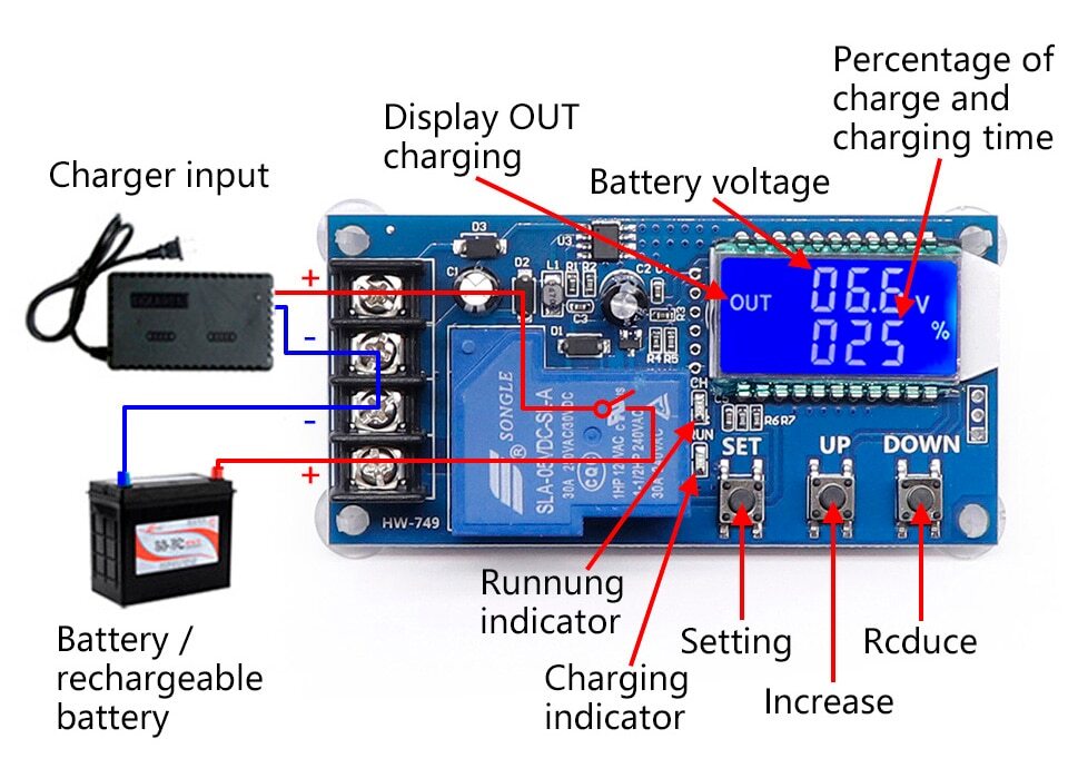 XY-L30A DC 6-60v 30A Lithium Battery Charging Control Module LCD