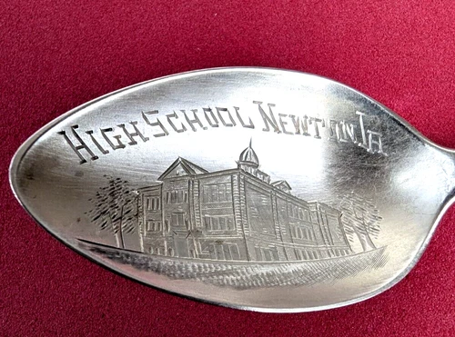 Sterling Silver Newton Iowa High School Antique Souvenir Spoon by Lunt 5.5"