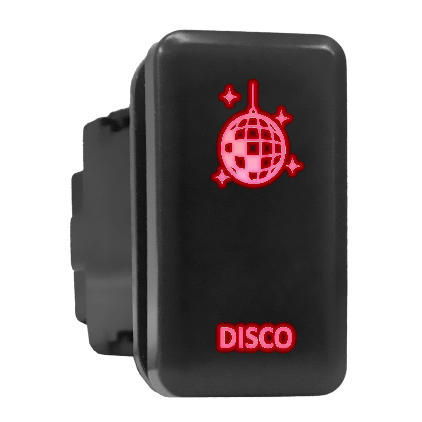 DISCO Red Backlit Tall Push In Switch 1.54x0.83 Inches for Toyota Models
