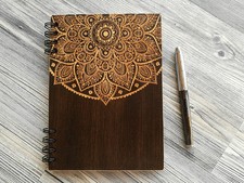 Mandala Notebook Wooden Notebook Wood Journal Custom Engraved Journal Sketchbook