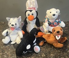Vintage Coca Cola Bean Bag Plush - Bear Walrus Whale New With Tags Lot Of 5