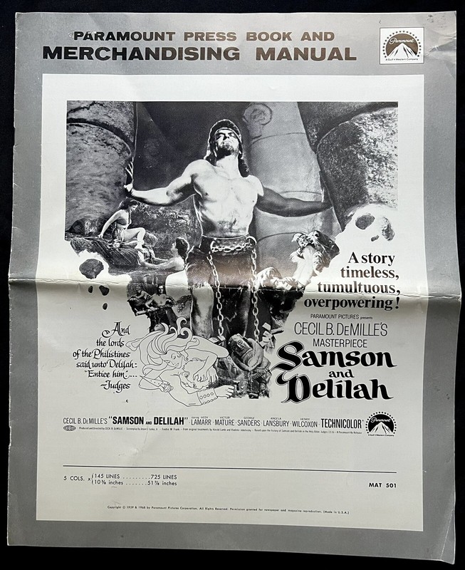 Vintage SAMSON AND DELILAH Movie PRESS BOOK (1968) Cecil B. DeMille Masterpiece