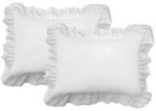 2-Pack Ruffled Bed Pillow Shams with Embroidered Eyelet Detail King Size-White 