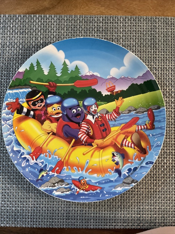 McDonalds Plate Rafting Ronald McDonald Grimace Hamburglar 1998 Advertising Vtg.