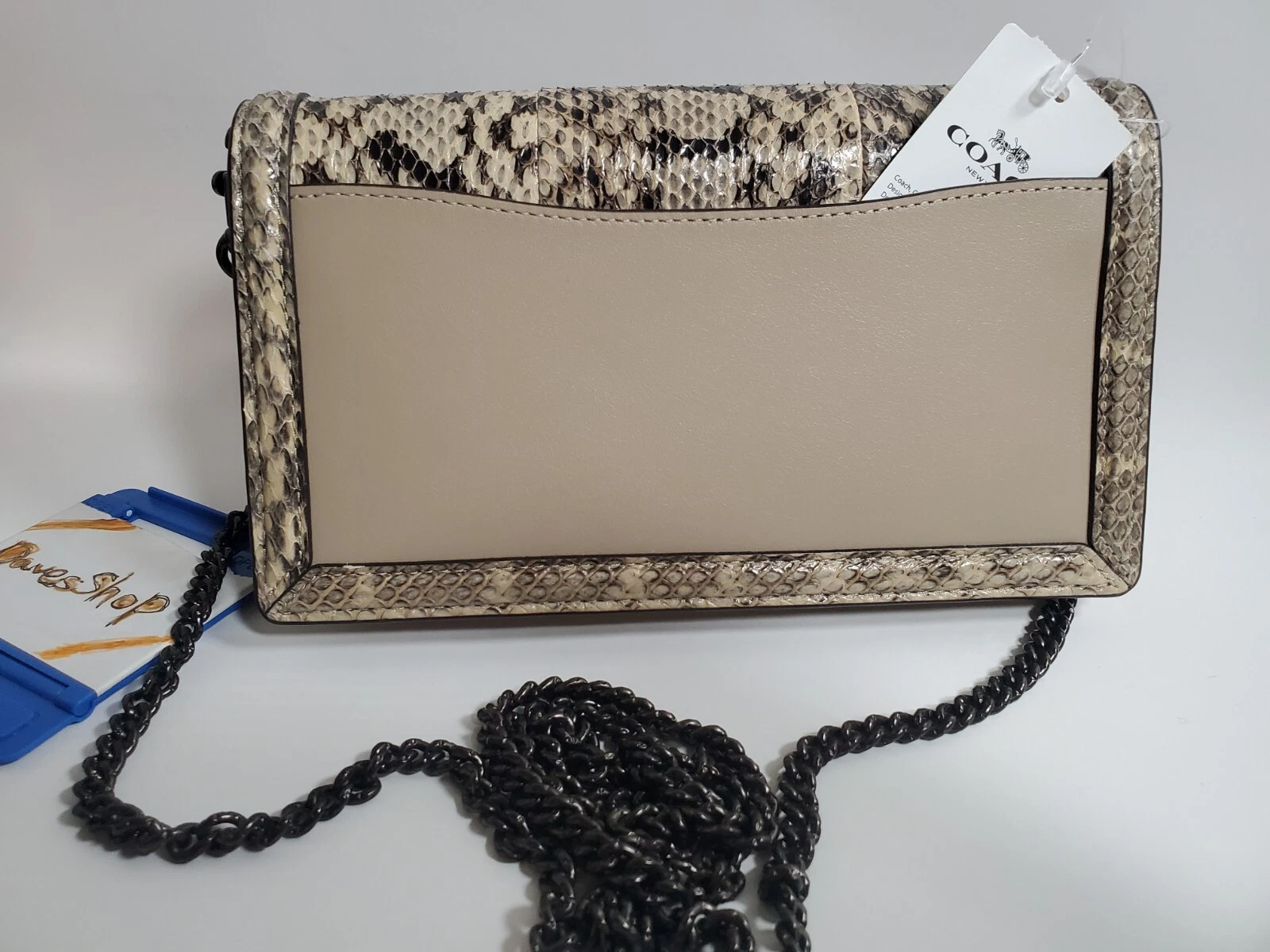 Borsa a tracolla Coach Hutton in pelle pelle di serpente nuova con etichette