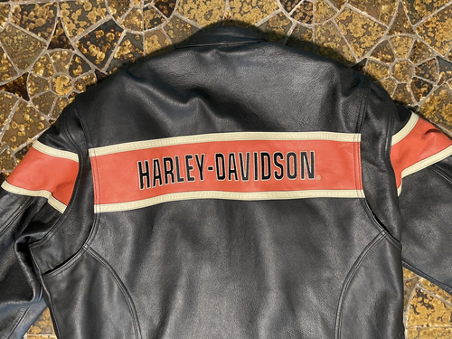 Harley Davidson Men VICTORY LANE Leather Jacket Orange Stripe #1 Racing XXL - Picture 4 of 7