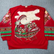 Vintage Holiday Time Santa Claus Sleigh Sweatshirt Red Men's Large Made in USA
