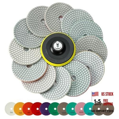 -Piece Diamond Polishing Pads Set, Wet/Dry Quartz Polishing Kit, Granite, 14