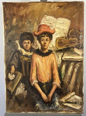 Ruggieri Signed Oil Follower Of Picasso Two Children / Music Musicians
