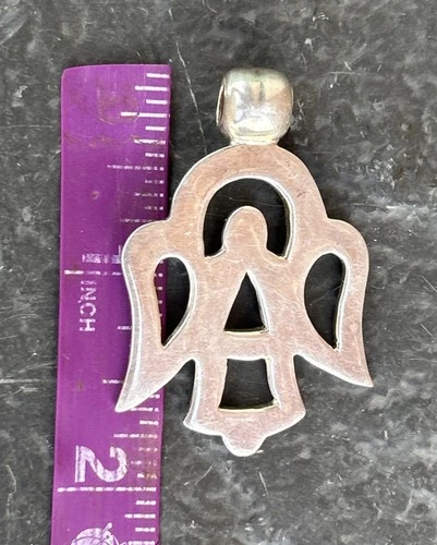 Vintage 925 Sterling Silver Heart Halo Angel Pendant  Jewelry 1 3/4 Long 11.7Gr